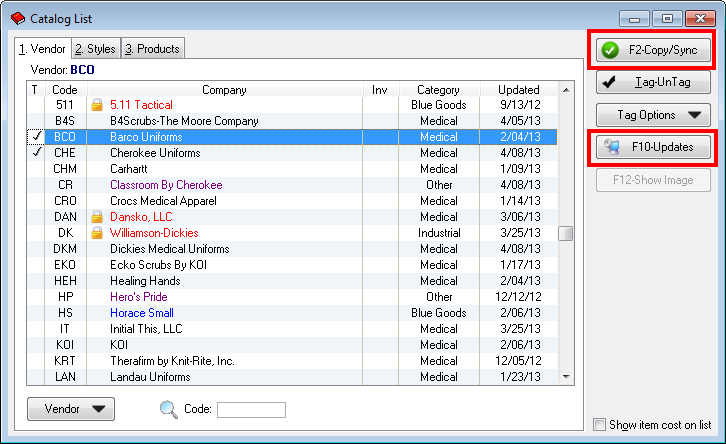 Catalog List F2 Copy/Sync