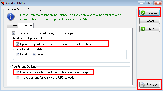 Catalog Utility Costs Update